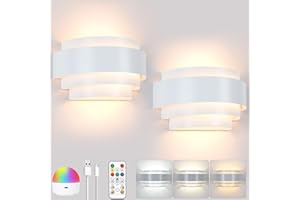 Glowlit Battery Operated Wall Lights with Rechargable Bulb, Touch & Remote, Wireless Wall Sconces 19 Colors Indoor Cordless Wall Light for Bedroom, Living Room, White