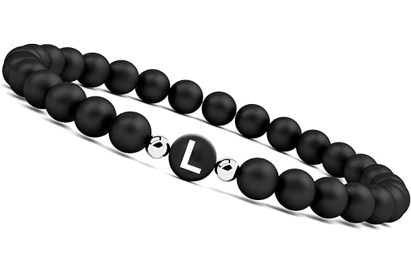 GD GOOD.designs EST. 2015 Bracelet avec lettres I Bracelet pour couple avec de vraies perles en pierre naturelle de 6mm - Cadeau de couple pour elle et lui