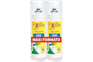Foille Insetti Repellente Active con Icaridina al 20%, contro Zanzare, zecche e flebotomi, Efficacia immediata e Durata fino a 12 ore con due applicazioni, Pack due confezioni da 100 ml