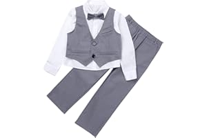 Alvivi Kinder Jungen Anzug Set Gentleman Smoking Langarmshirt Hemd mit Anzug Weste Hose Fliege Taufe Hochzeit Festliche Kleidung