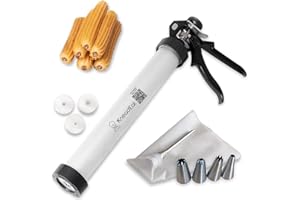 KneadEat Churrera profesional - Juego de pistola para hacer churros. Capacidad para 1.5 libras de masa y relleno de churros con aguja grande. Incluye 3 boquillas para churros. Fiesta de churros
