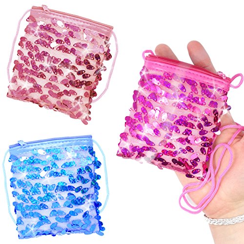 German Trendseller® – 6 x Glitzer Kinder Geldbörsen zum Umhängen ┃ NEU ┃ Mitgebsel ┃ Kindergeburtstag ┃ Portmonee ┃ Für 6 Kinder - 6