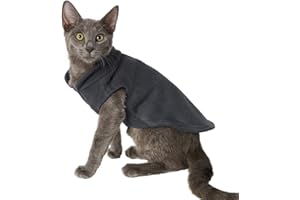 DROOLINGDOG Cat Fleece Vest Small Pet Fleece Sweater for Cats Only Cat Clothes, Black, Small
