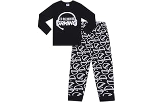 THEPYJAMAFACTORY Pijama largo de algodón negro con texto en inglés «I'd Rather Be Gaming»