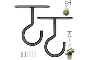DURDIIY Crochets de Plafond pour Plantes Suspendues, 2Pcs Métal Mur Plante Crochet Swag Cintres de Plafond avec Vis et Ancres, Cintres Muraux, Crochets de Suspension Robustes pour Panier de Plantes (Noir)