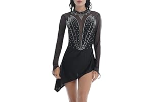 Freebily Vestido Lentejuelas de Baile Latino para Mujer Vestido Manga Larga de Patinaje Artistico Maillot de Gimnasia Ritmica Ropa de Baile Mujer