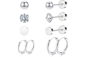 jagosen 5 Paar Titan Ohrringe Ohrstecker Set Damen Herren Helix Piercing Flatback Ohrstecker Chirurgenstahl Creolen Silber Ohrringe Set Für Mehrere Ohrlöcher