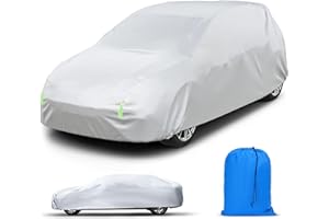 WAWOFUN Car Cover Waterproof, Breathable Car Covers with Green Reflective Strips All Weather Protection, Automobiles Hail Protector Full Exterior Indoor Outdoor Cover (Fit Hatchback length up to 450cm)