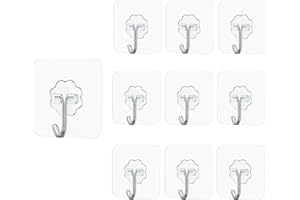 Maykafay Self Adhesive Hooks Heavy Duty Wall Hooks 10 Pack, 22lb Max Wall Hooks, Transparent Sticky Hook for for Kitchen, Bathroom, Office, Closet, Hanging Coat Cloth Towel Key Decorations