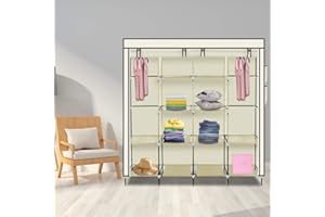 Outvita Armoire de Rangement Penderie Tissu Armoire Chambre Portable pour Chambre D'adulte avec Housse 12 Couches - 169,5x44x181,5cm, Beige