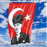 70x105 Cm Saten Kumaş T.c. Kalpaklı Atat&uuml;rk Fotoğraflı T&uuml;rkiye Bayrağı - Bayrak