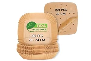 POLYTEMS 100 pcs+ 100 pcs: Papier Cuisson Air Fryer -Antiadhésif - Compatible avec Moulinex Dual Easy Fry & Grill, Ninja, Philips et Plus - Accessoire Essentiel pour Cuisson Sans Effort;