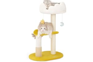 Happi N Pets Cloud Cat Tree, 80CM Multi-Level Cat Tree Tower with Scratching Posts, Viewing Perch, Removable & Washable Cushions, Cat Self Groomer with Dangling Toy, Stable Cat Stand