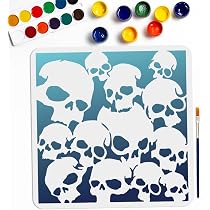 Stencil Teschio A4 - Riutilizzabile Per Pittura Su Legno, Tessuto E Pareti, Con Pennello
