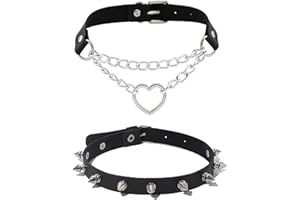 GIEEU 2PCS Vintage Gothic Punk Collar Negro con Tachuelas, Ajustable PU Leather para Mujeres y Hombres