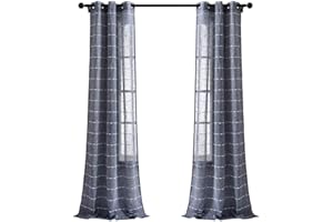Lush Decor Navy Farmhouse Textured Grommet Sheer Window Curtain Set (84" x 38"), 84" x 38