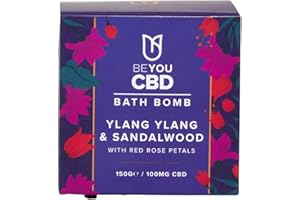 BeYou CBD Bath Bomb - Ylang Ylang & Sandalwood with Red Rose Petals | 100% Pure & Natural Oils | 100mg CBD | Soothe, Relax & Restore Sore Muscles