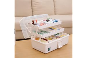NCRGB 33cm Porta Medicine Scatola a 3 Strati,Organizer Medicinali da Armadio,Scatola Medicinali,Assetta Pieghevole in Plastica,Scatola Cucito (33×19×18cm, Bianco)