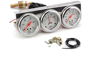 DYNO RACING 2" 52mm Chrome Panel 3in1 Car Meter Oil Pressure Fahrenheit Water Temp Ammeter Triple Gauge Kit Set White Face