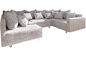 DELIFE Couch Clovis Hellgrau Strukturstoff mit Armlehne Wohnlandschaft modular