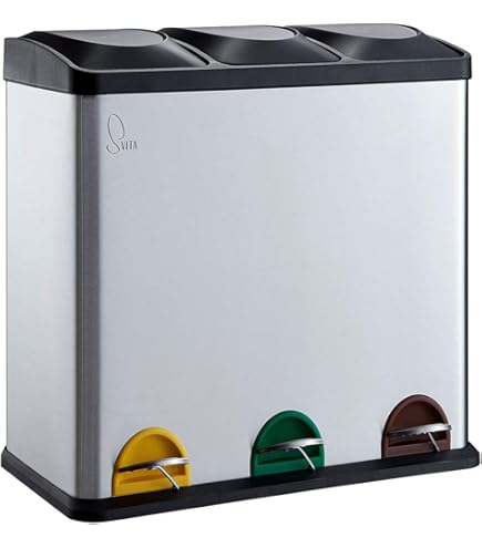 HTI Living Mülltrennsystem 60 Liter - 3 Behälter Edelstahl Mülleimer