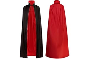 BIHIYII Halloween Vampire Cape, Adult Unisex Reversible Cloak, Black and Red Reversible Cape for Halloween Masquerade Cosplay Wizard Devil Grim Reaper Costume, L