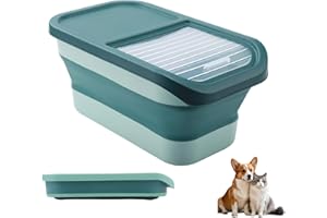 JOPWUE Conteneur Croquettes Chien 8 Kg, Avec Couvercle Rabattable Roues, De Stockage De Nourriture Pour Animaux, Résistant À La Moisissure Et À L'Humidité, Grande Boîte Pliable Pour Chien Et Chat (Vert)