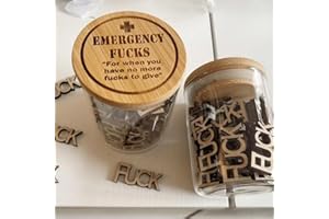 HARDINOX Emergency Fuck jar- Funny Give a Fuck jar, Jar of Fucks Gift Jar, Fuck Wooden Cutout Letter Piece Bad Mood Vent Spoof Birthday Day,Holiday, Gift to Friend,Women Man