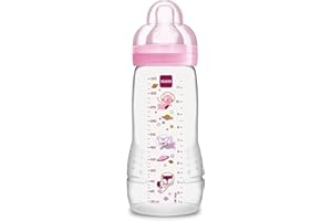 MAM Biberon Easy Active Baby Bottle 330 ml, Biberon MAM per bambini attivi ergonomico e pratico, Accessori neonato 4+ mesi per l'allattamento con tettarella misura 3 piatta e simmetrica, Rosa