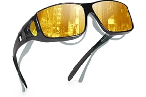 TJUTR Night Driving Glasses for Men Women,Anti Glare Night Driving Glasses,Wrap-Around,Glare Guard Fit Over Glasses