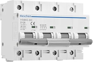 Heschen Interruttore in miniatura CC, HSB6C-DC, 4 poli, DC1000V 125A, Interruttore fotovoltaico, per sistema solare fotovoltaico Sistema di griglia pannelli solari PV, Montaggio su guida DIN 35mm
