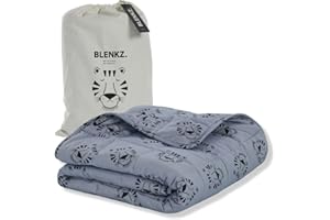 BLENKZ. Gewichtsdecke Kinder 3,5 kg – 100x150 cm | Entspannungsdecke mit Baumwoll-Oberfläche Oeko-TEX Zertifiziert – Design Tigergesicht Blau (Tigergesicht Blau, 3,5kg-100x150 cm)