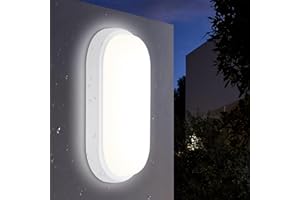 ‎IEGLED IEGLED 18W Kellerlampe LED Feuchtraumleuchte，IP65 Wandleuchte LED Wasserdicht，Neturalweiß 4000K Deckenleuchte，Weiß Wandlampe Deckenlampe Ovalleuchte für Flur Keller Garten Badzimmer Außenwand