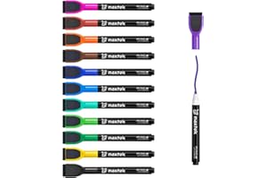 ‎MAXTEK maxtek Magnetische Whiteboard Marker, 12 Farben Stifte abwischbar mit Radiergummi, Feinspitze 1–2 mm Linienbreite, Folienstifte für Zuhause, Schule & Büro (12 Stück)