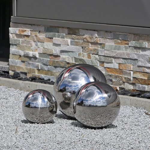 3er Set Kugeln aus Edelstahl 3 Edelstahlkugeln 15cm 20cm und 25cm V2A Stahl für Garten Deko Gartenkugeln - 3