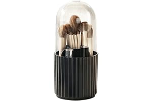 Terafeels Black Makeup Brush Holder Organizer with Lid 360 Degree Rotatable Spinning Cosmetics Holders Brushes Storage Box for Bathroom Vanity Countertop Black 1005