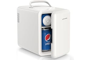 VINATO Piccolo Frigorifero Mini Frigo 6L, Mini Frigorifero da Camera da Letto con Funzione di Raffreddamento e Riscaldamento, 220V AC / 12V DC per Auto, Ufficio, Camera da Letto, Cura Della Pelle, Bev
