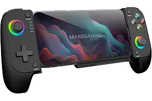Mars Gaming MGPX, Gamepad Bluetooth 5.0 2en1, RGB Neon, Vibración Dual y Función Turbo, Soporte Smartphone Hasta 6.8", Mando Multifunción Compatible PC, Android, iOS y Consolas, USB-C y Funda, Negro