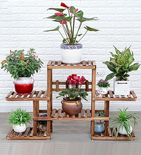 ZENGAI Flower Pot Rack Natural Pine Multilayer Storage Super Load Bearing Bonsai Assemblage Floor Plants Display Stand (Color : White, Size : 124x73cm)