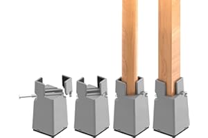 RCHYFEED Adjustable Bed Risers 10 cm with Screw Clamp, 4 inch Furniture Risers Heavy Duty 4 Pack Sofa Table Chair Risers for Square/Round Furniture Legs Diameter 0.8''–1.6'', Supports 20,000 lb Gray