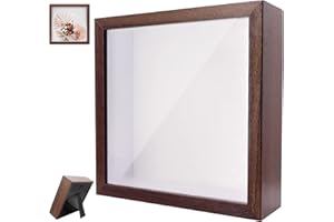 YUDOBLISS Bilderrahmen zum Befüllen, Tiefer Bilderrahmen zum Befüllen 20 x 20 cm, Tiefer Rahmen für Wand & Desktop, 3D Objektrahmen Tiefer 3cm, Geeignet für Dreidimensionale Wanddekoration, Kaffeefarbe