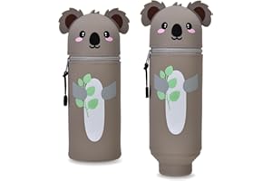 QIURUYUE Kawaii Federmäppchen, 2-in-1 Weiche Silikontasche - Tischstifthalter, Reißverschluss, Silikon, Stiftetasche Buntstifte Marker, H 18,5 cm (Koala)