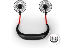 Hianjoo Wearable Neckband Fan, USB Rechargeable Mini Fan Portable Personal Fan, 【Long Press for Turn On】Handsfree Necklace Fan with 3 Speeds for Outdoor Sports,Traveling,Camping,Office - Black and Red
