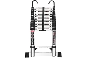 EGTink Escalera telescópica plegable de aluminio de 4,4 m, con gancho extraíble, escalera extensible, escalera de aluminio antideslizante, escalera multiusos, carga 150 kg