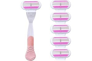 OMCGG 6 Pièces Recharges de Lames pour Femme Rasoir Venus avec 1 Manche, 3 Lames avec Bande Lubrifiante Lames en Acier Inoxydable Rasageglissement pour Peaux Sensibles Rasage Doux et Précis Parties Intimes