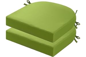 PRIMEPATIO Outdoor Garden Chair Cushions Set of 2, Thick 7cm, Patio Waterproof Seat Cushions with Ties for Outdoor Furniture, U-Shaped Chair Dining Pads, 40 x 40cm, Green