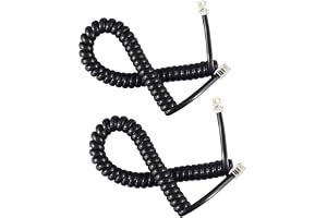 2pack Telephone Handset Cable Cord, Coiled Phone Cable 3M/10ft Length Uncoiled Landline Phone Handset Cable Cord Compatible with IP & Desk Phones (Black)