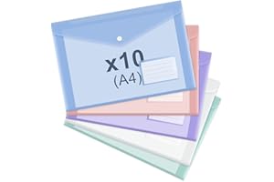 ASTARON Plastikowe teczki na koperty A4, przezroczyste teczki na dokumenty, teczka na dokumenty A4 z kieszenią na etykiety, do szkoły, domu, pracy, biura, 5 kolorów