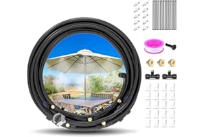 Kuptone Brumisateur Terrasse avec Ligne de Brouillard 15M,15 Buses de Brouillard,Adaptateur en Laiton(3/4"),Brumisateur Jardin Pré-assemblée pour Parasols,Auvents,Serres,Parcs Aquatiques