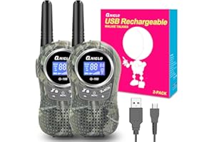QNIGLO Q168Plus Talkie Walkie Camouflage Rechargeable, PMR446 Longue PortÉE de 2-6Km Communication,Clip arrière Pratique,Longue Veille,Équipement D'espionnage,Jeux Police,Cadeau Garçon(Vert Jungle)
